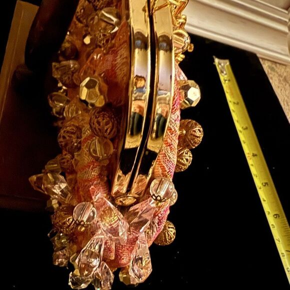 Rafe evening pink & silver jacquard.kiss lock purse clutch w beading VINTAGE - Picture 9 of 13